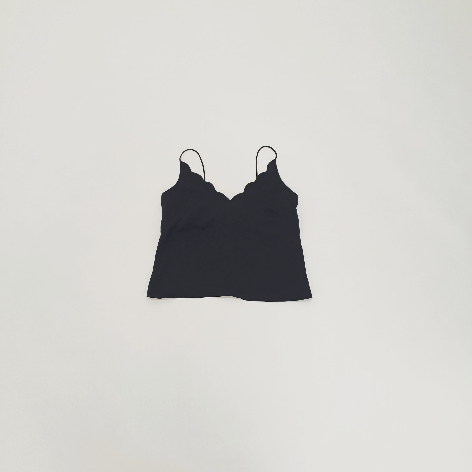 Black Scallop Neck Vest Top Size Extra Small | Preloved