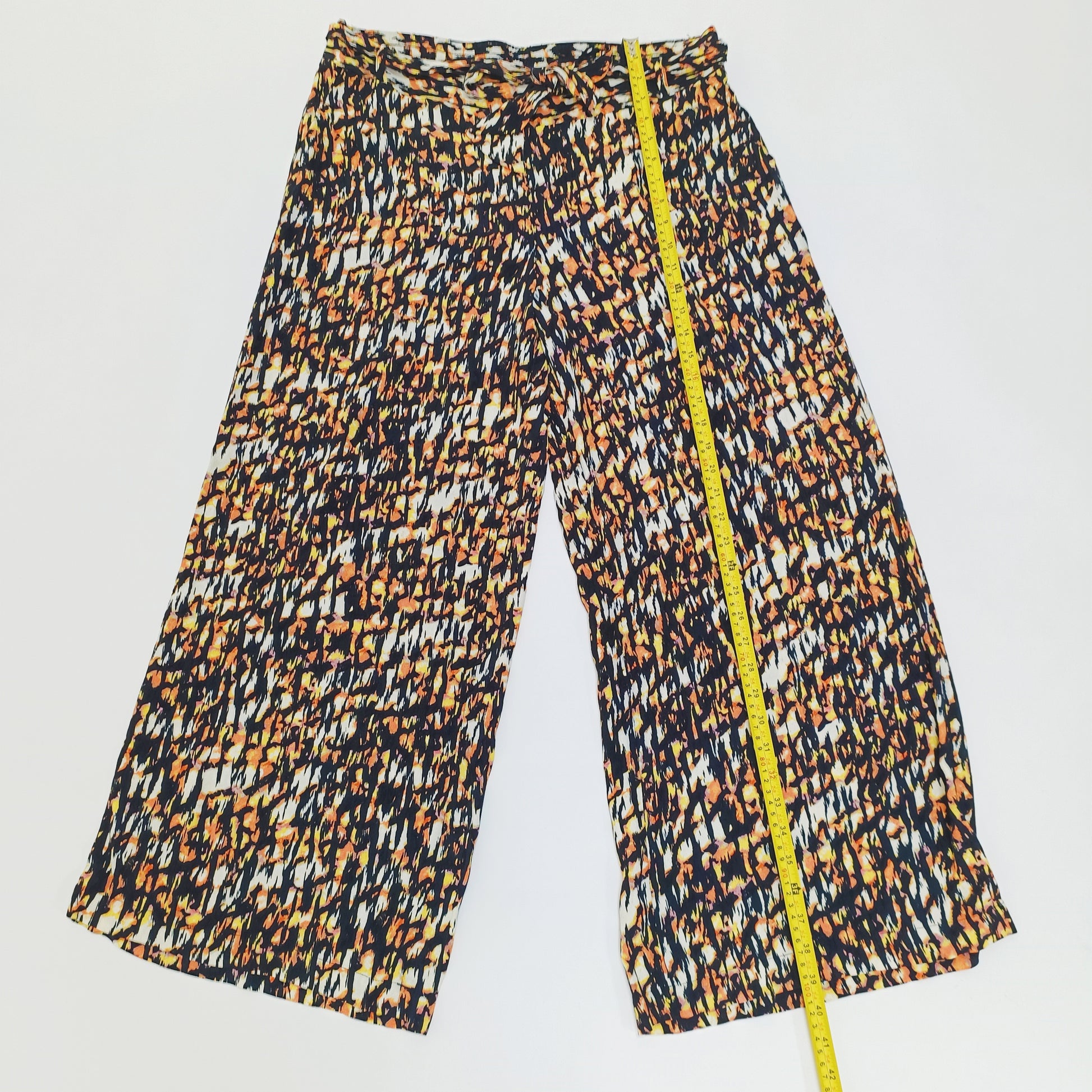Orange & Black Wide Leg High Waist Trousers Size Large | Preloved