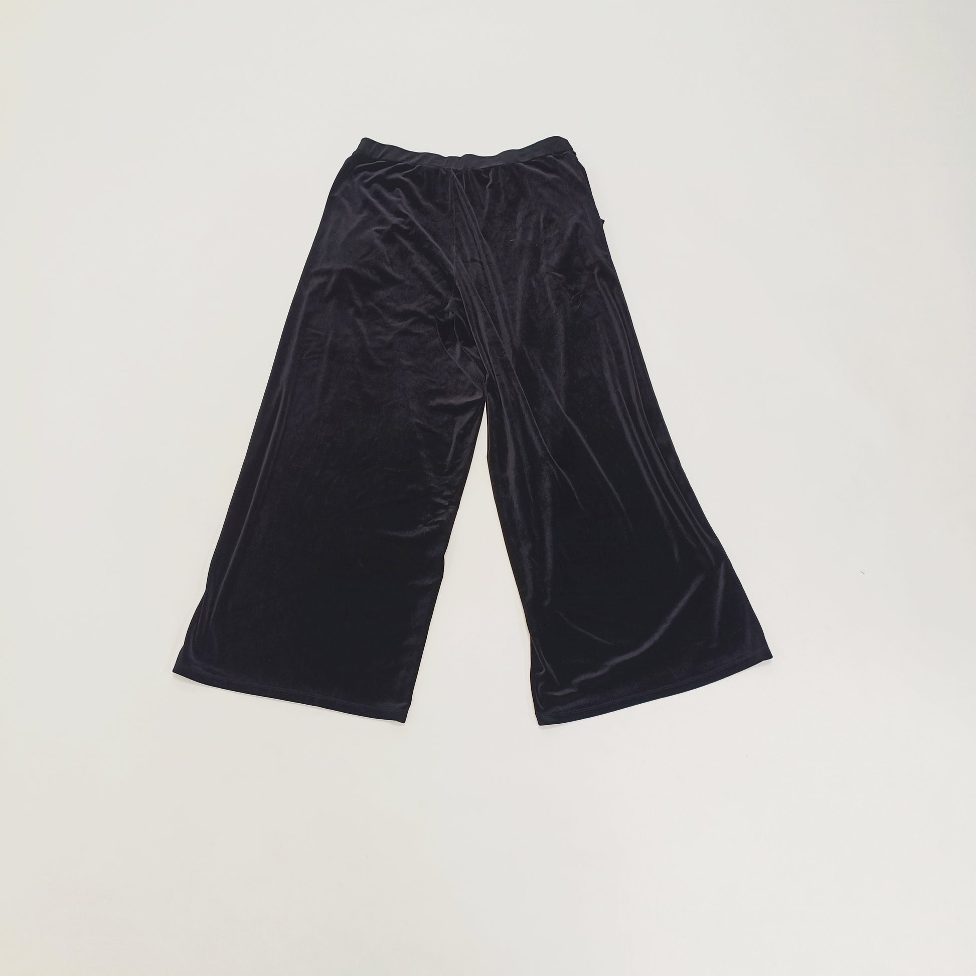 Black Velvet High Waist Wide Leg Trousers Size Large | Preloved