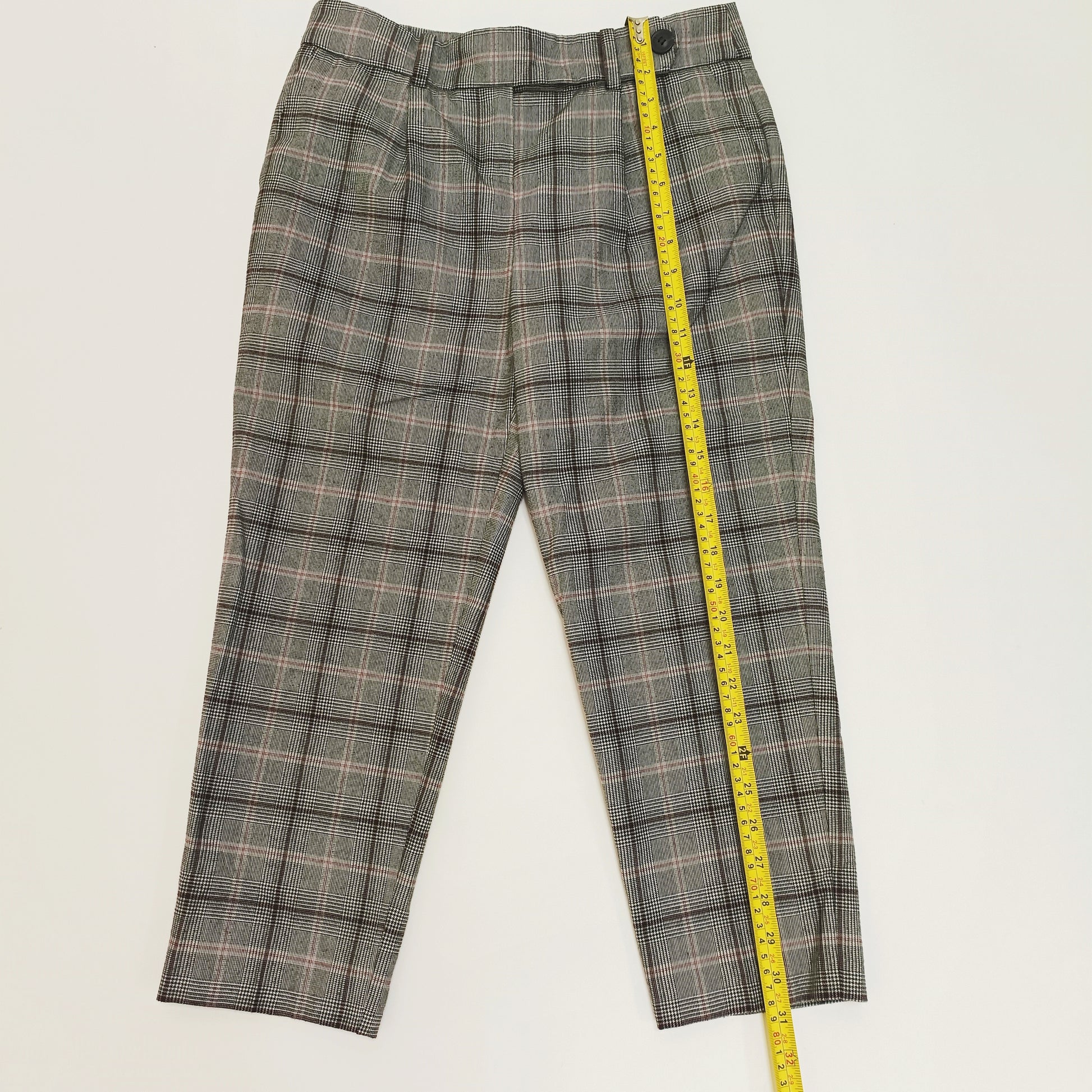 Grey & Pink Plaid Cigarette Trousers Size Small | Preloved