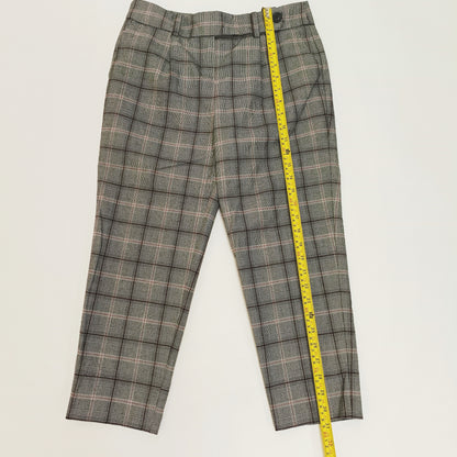 Grey & Pink Plaid Cigarette Trousers Size Small | Preloved