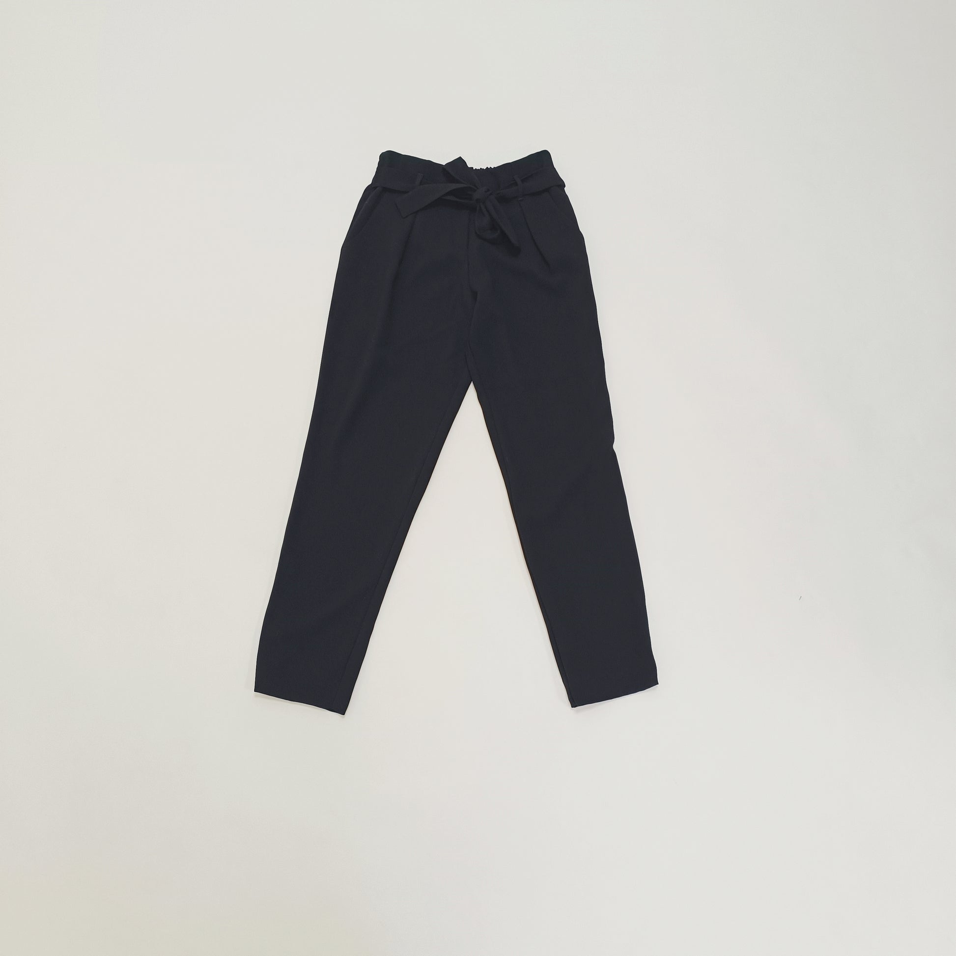 Black High Waisted Tie Up Cigarette Trousers Size Extra Small | Preloved