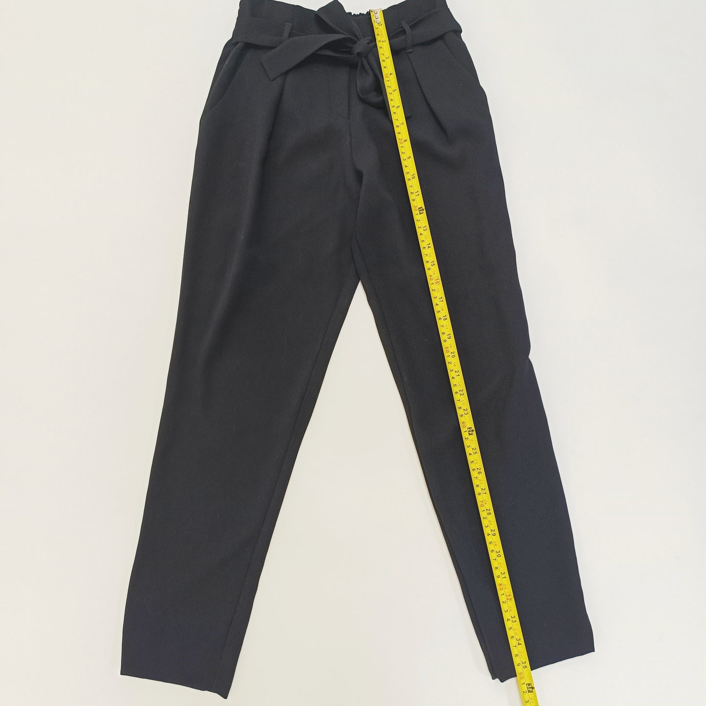 Black High Waisted Tie Up Cigarette Trousers Size Extra Small | Preloved
