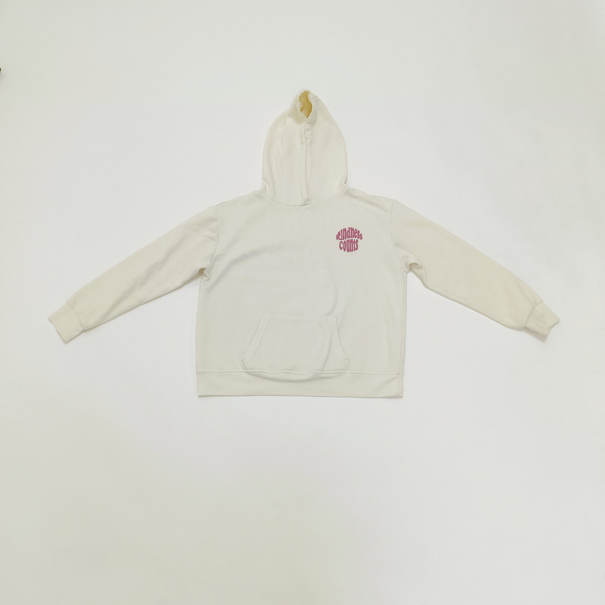Cream Womens Basic Hoodie With Pink Print Size Medium | Preloved