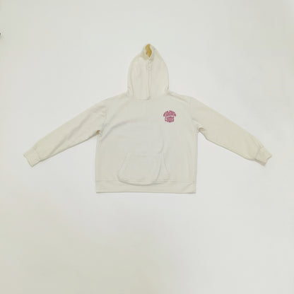 Cream Womens Basic Hoodie With Pink Print Size Medium | Preloved
