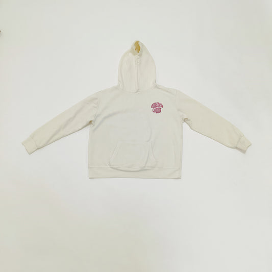 Cream Womens Basic Hoodie With Pink Print Size Medium | Preloved