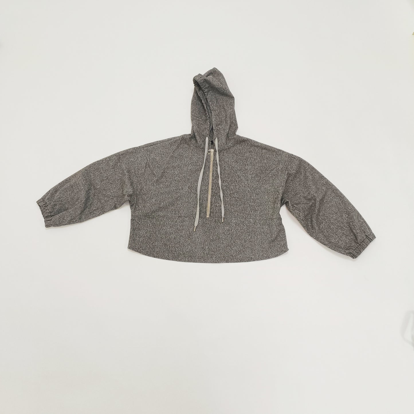 Grey Flecked Cropped Womens Hoodie Size Extra Large | Preloved