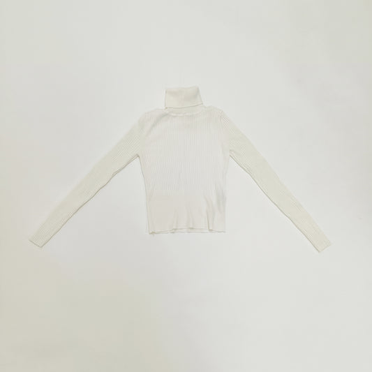 White Roll Neck Chunky Ribbed Womens Jumper Size Small | Preloved