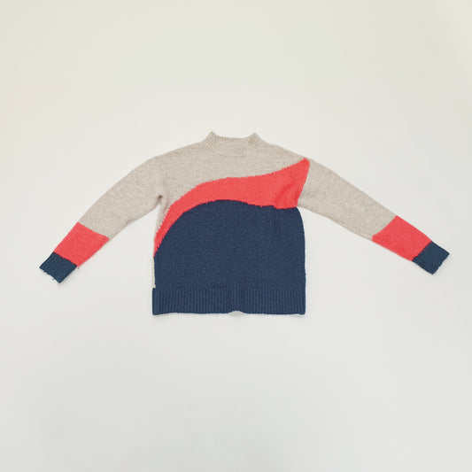 Grey & Hot Pink High Neck Knitted Jumper Size Extra Small | Preloved