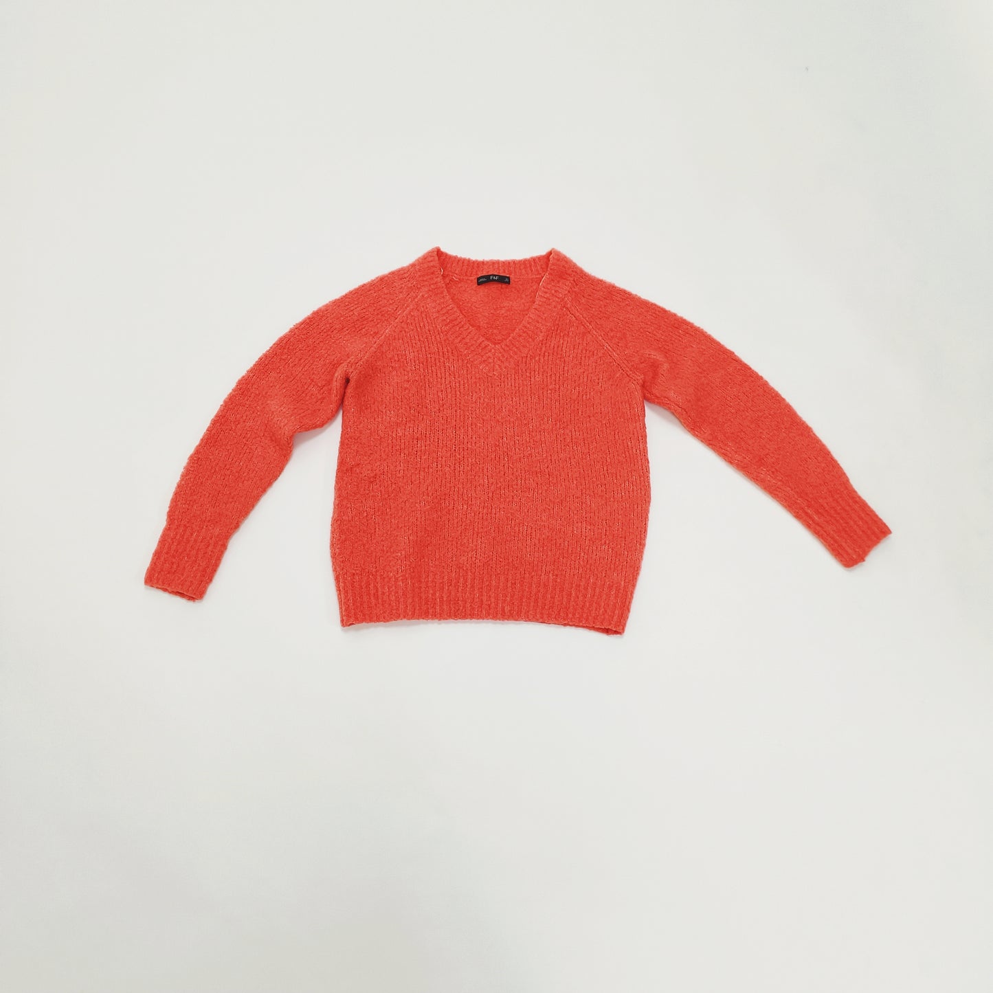 Salmon Pink Fluffy Knit V Neck Jumper Size Extra Small | Preloved
