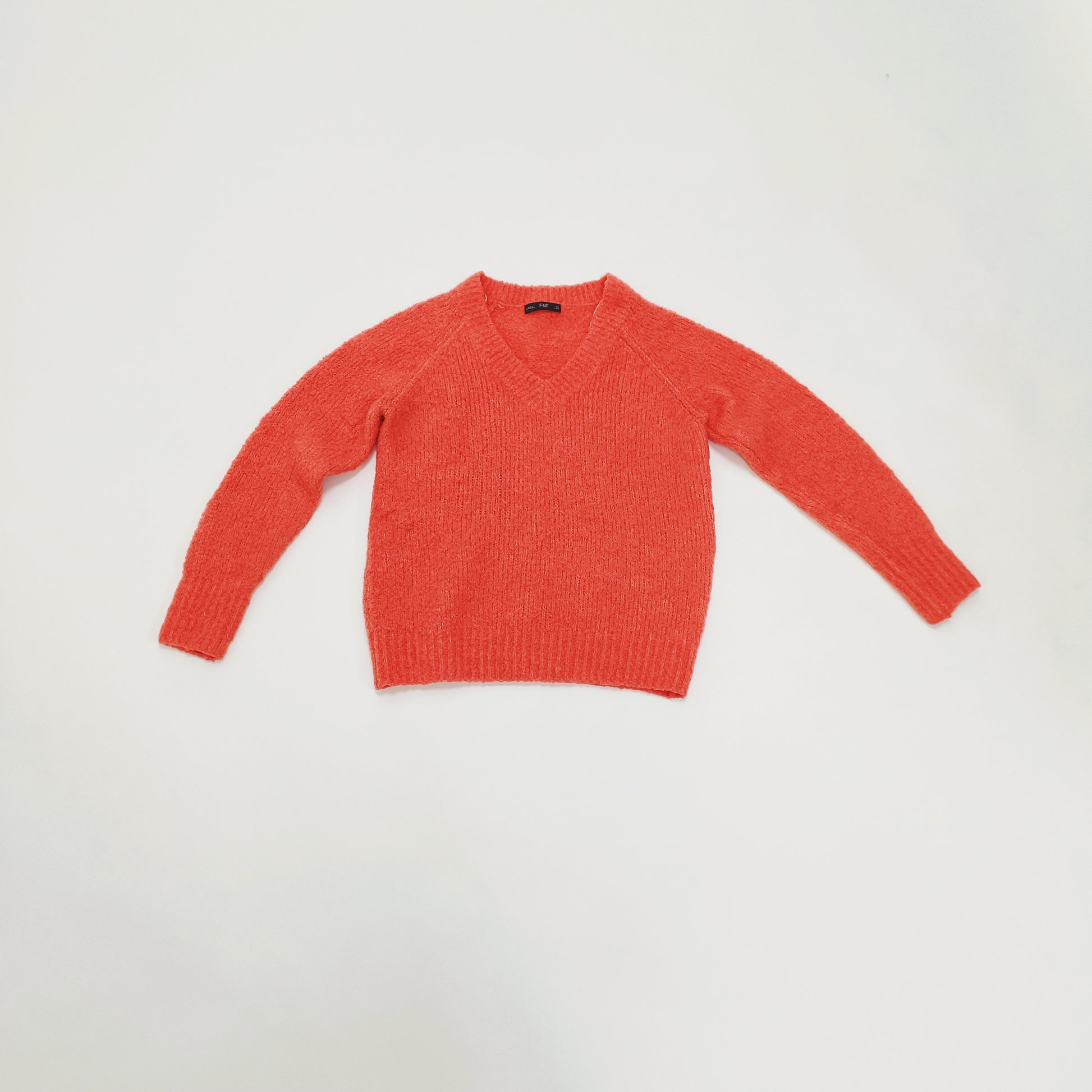 Salmon Pink Fluffy Knit V Neck Jumper Size Extra Small | Preloved