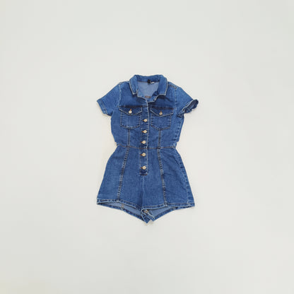 Mid Wash Denim Button Up Playsuit Size Extra Small | Preloved