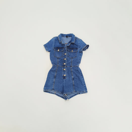 Mid Wash Denim Button Up Playsuit Size Extra Small | Preloved