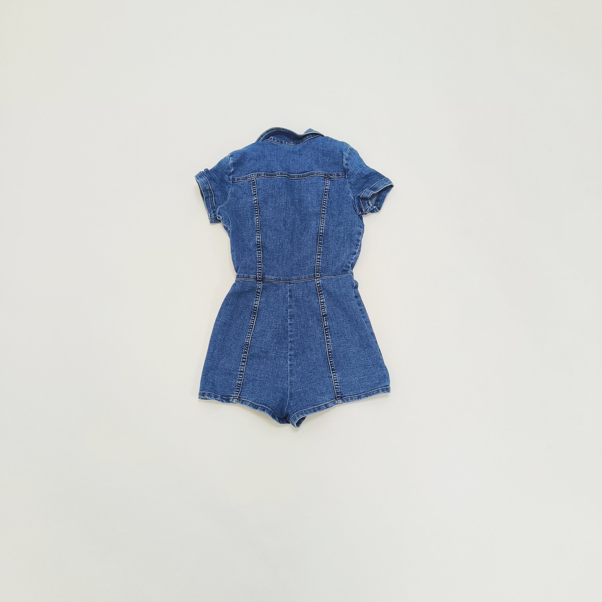 Mid Wash Denim Button Up Playsuit Size Extra Small | Preloved