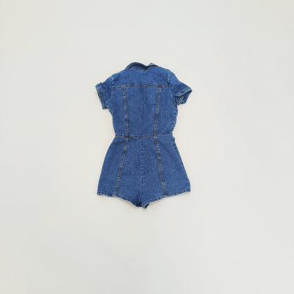 Mid Wash Denim Button Up Playsuit Size Extra Small | Preloved