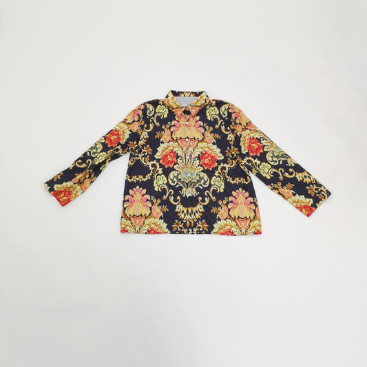 Black With Multicoloured Paisley Print Button Up Womens Shirt Size Extra Large | Preloved