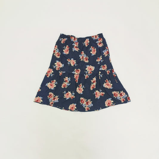 Navy Blue & Pink Floral Midi Skirt Size Large | Preloved