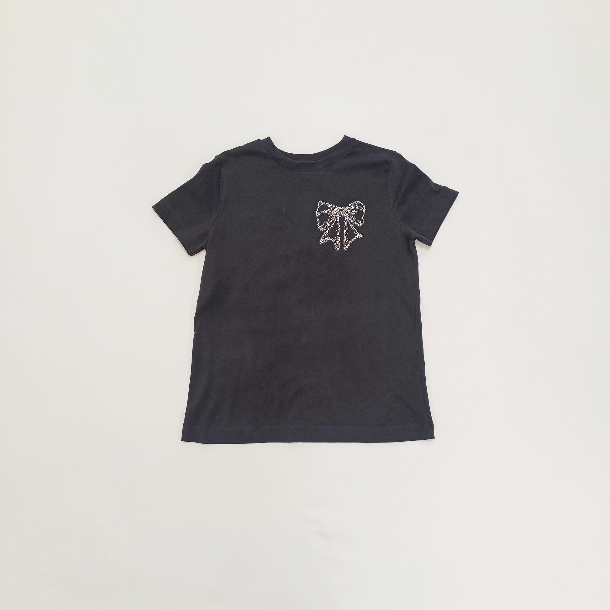 Black Embellished Bow Short Sleeve Women's T-Shirt Size Small | Preloved