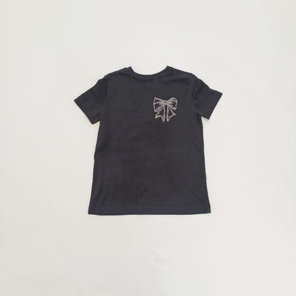 Black Embellished Bow Short Sleeve Women's T-Shirt Size Small | Preloved