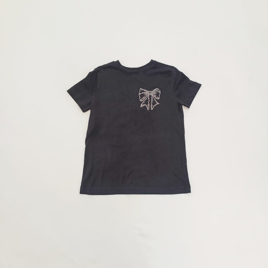Black Embellished Bow Short Sleeve Women's T-Shirt Size Small | Preloved