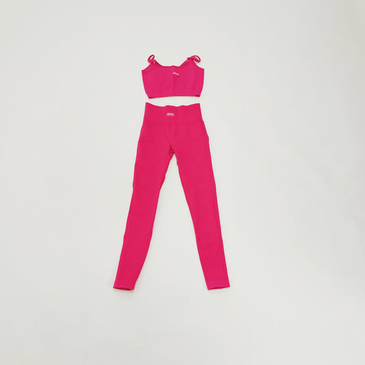 Hot Pink Ribbed Bum Sculpt 2 Piece Sports Bra & Leggings Set Size Extra Small | Preloved