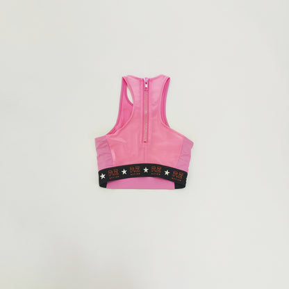 Pink Chunky Zip Back Sports Bra Crop Top Size Extra Small | Preloved