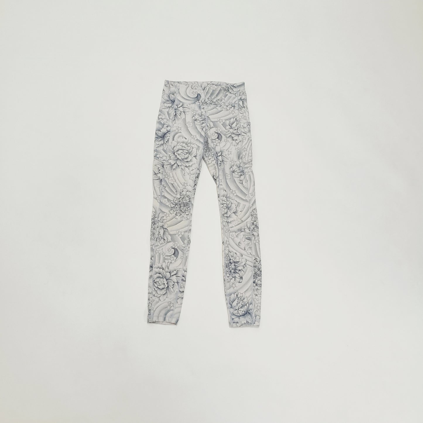 Monochrome Floral Print Side Pocket Leggings Size Extra Small | Preloved
