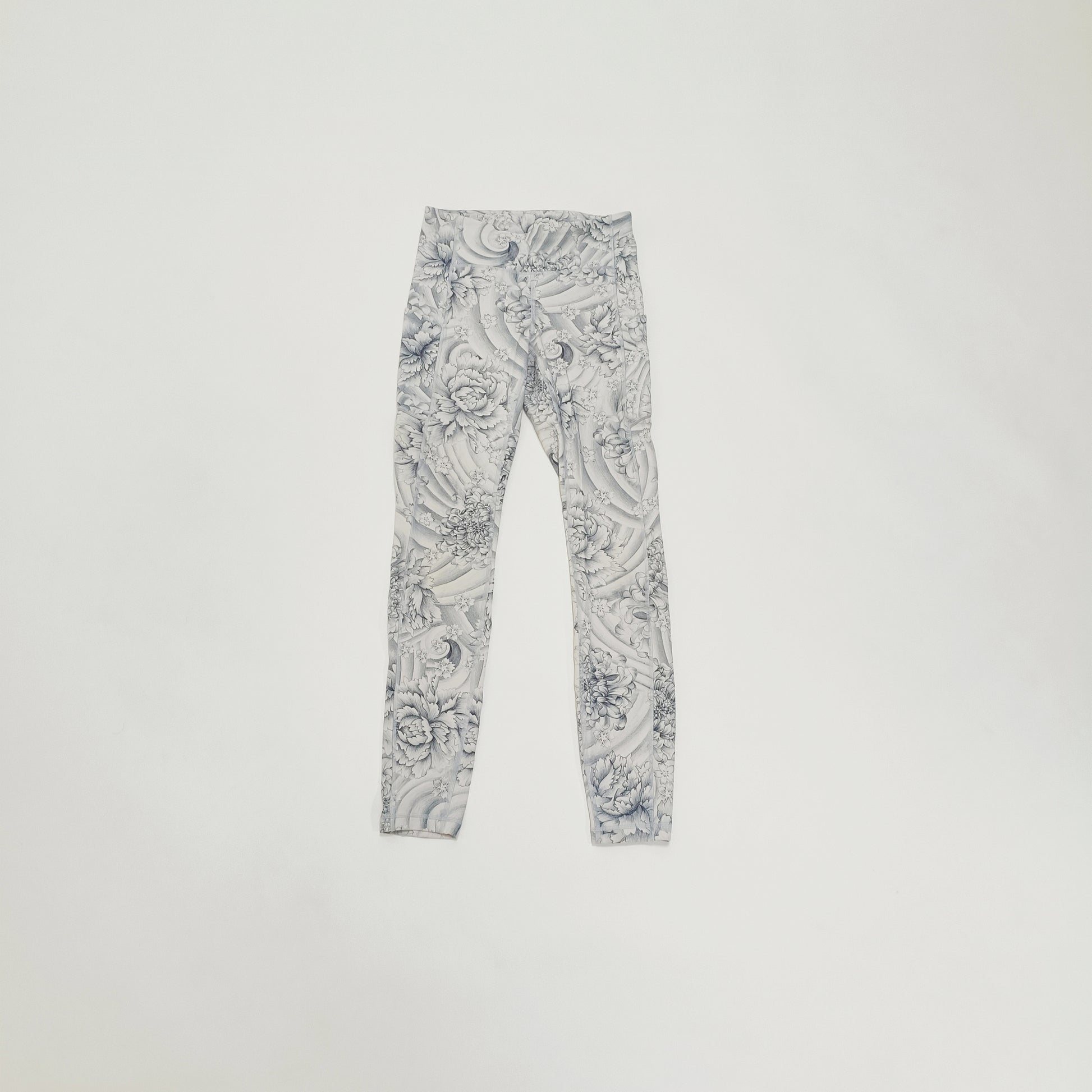 Monochrome Floral Print Side Pocket Leggings Size Extra Small | Preloved