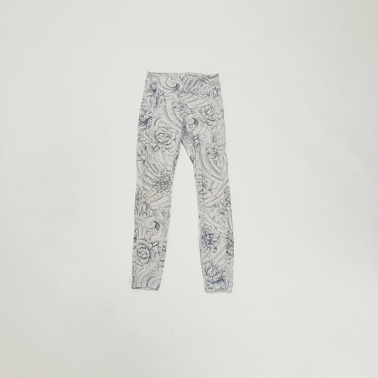Monochrome Floral Print Side Pocket Leggings Size Extra Small | Preloved