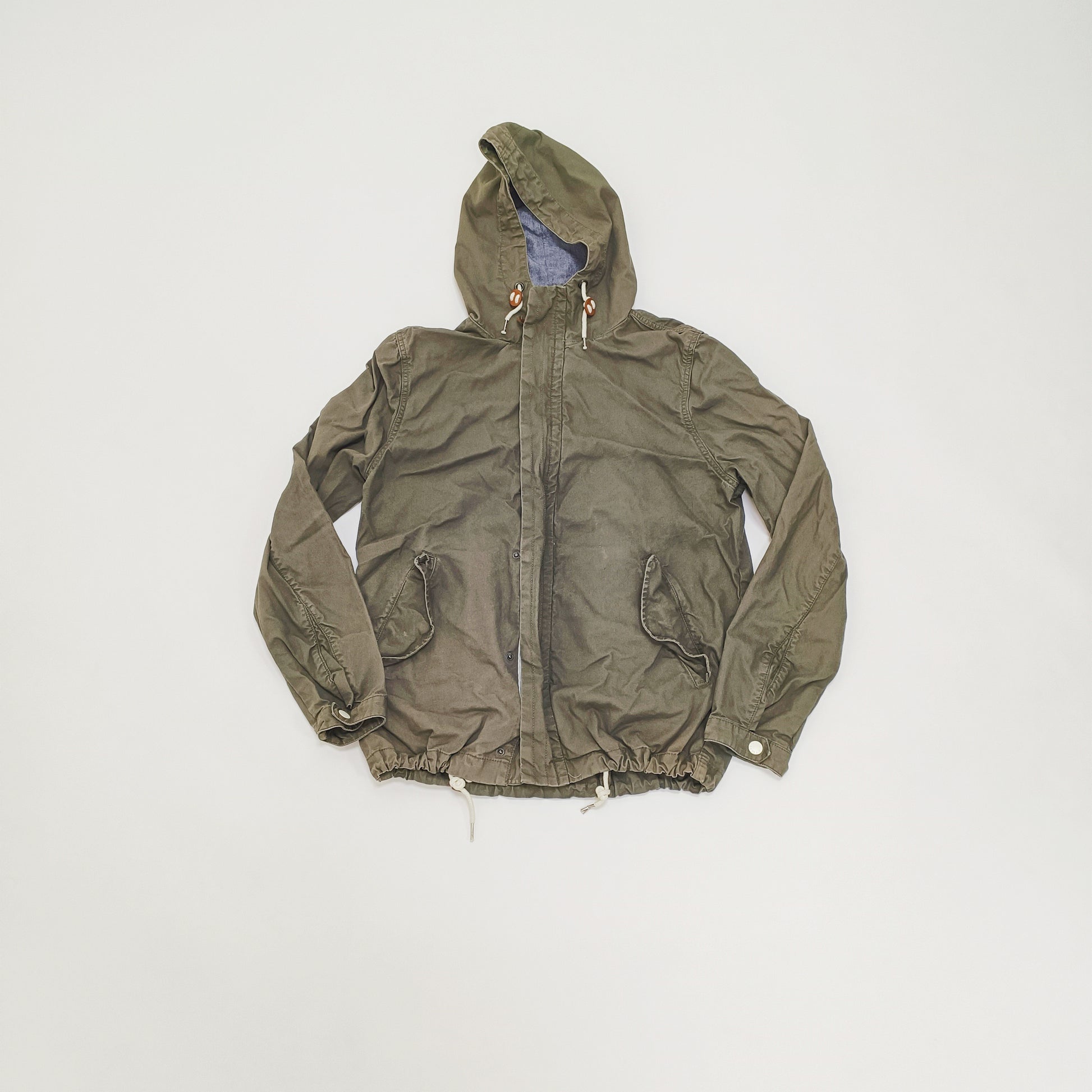 Khaki Green Cropped Cotton Jacket Size Large | Preloved