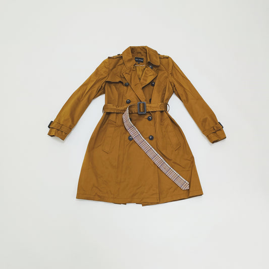 Brown Tartan Lined Womens Trench Coat Size Medium | Preloved