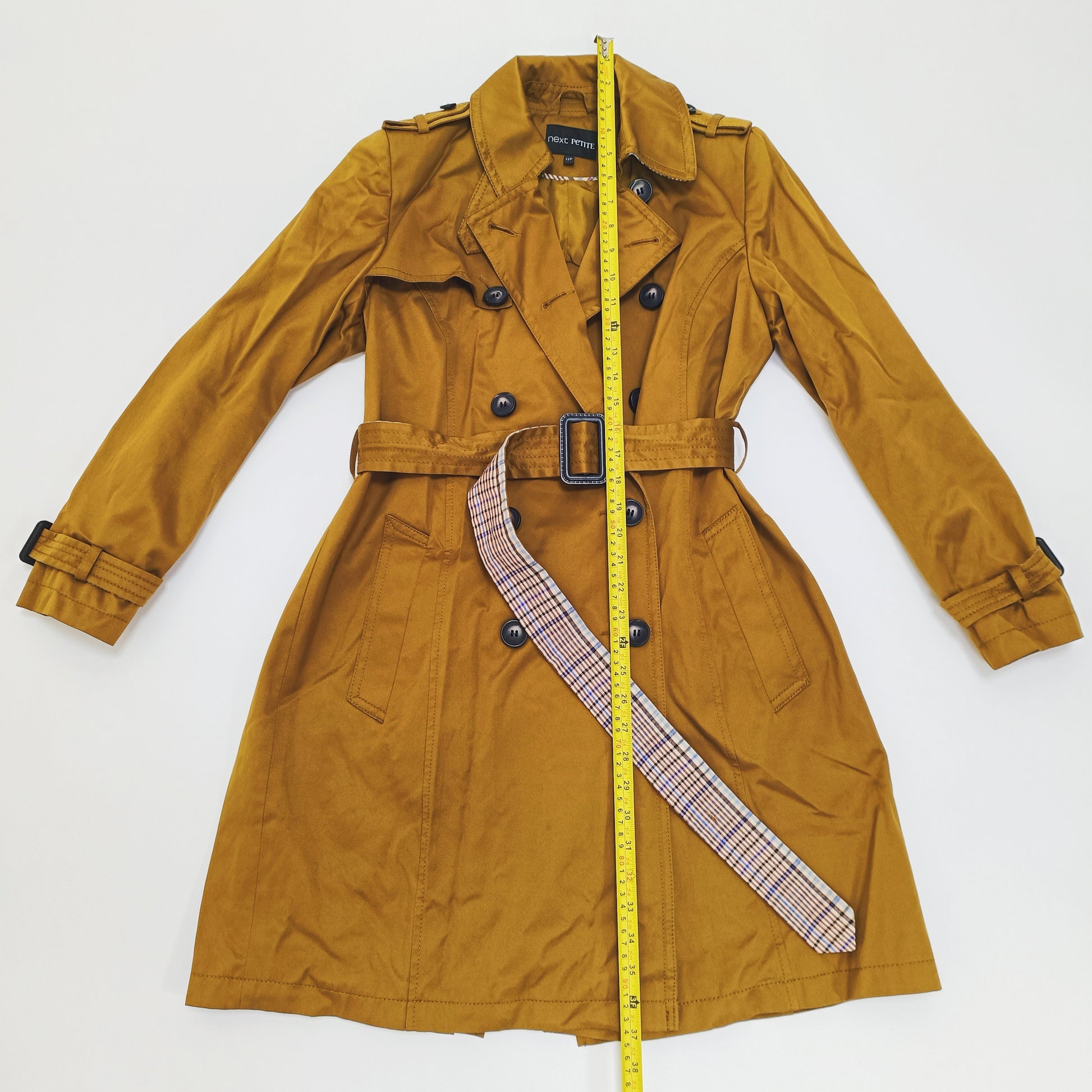 Brown Tartan Lined Womens Trench Coat Size Medium | Preloved