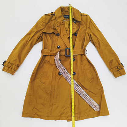 Brown Tartan Lined Womens Trench Coat Size Medium | Preloved