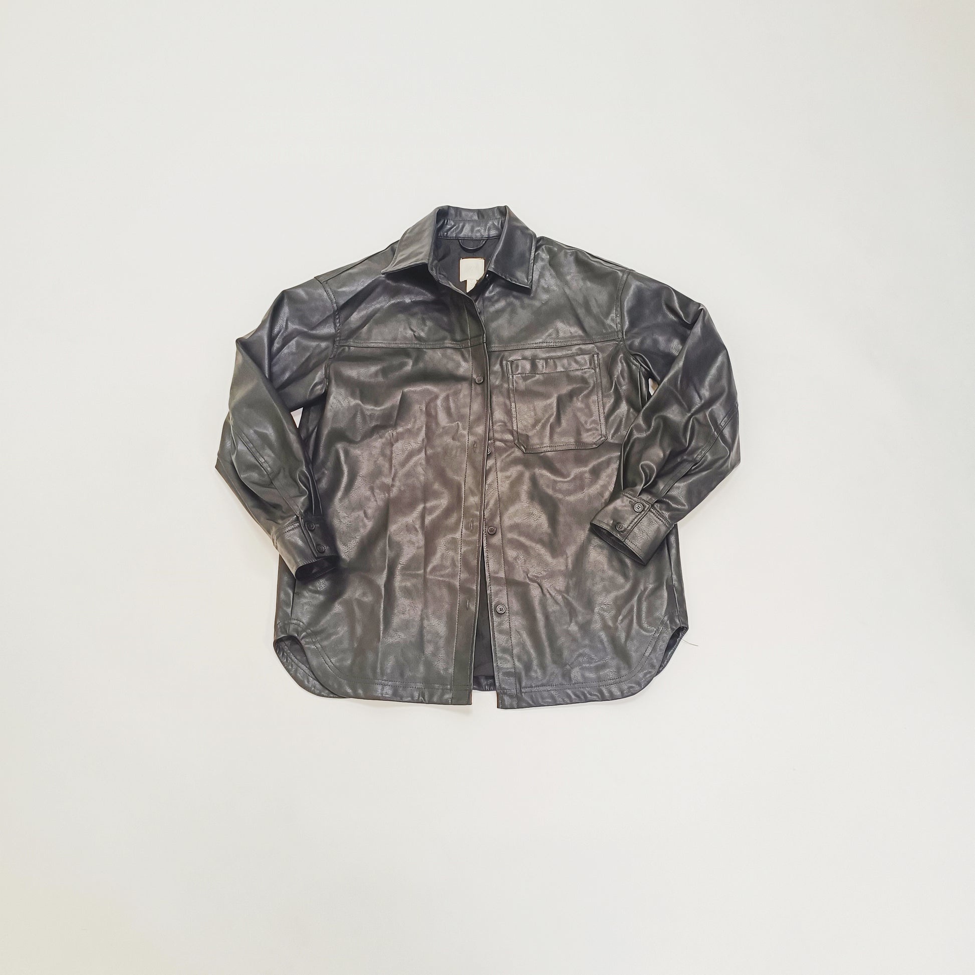 Black Oversized Faux Leather Shacket Size Small | Preloved