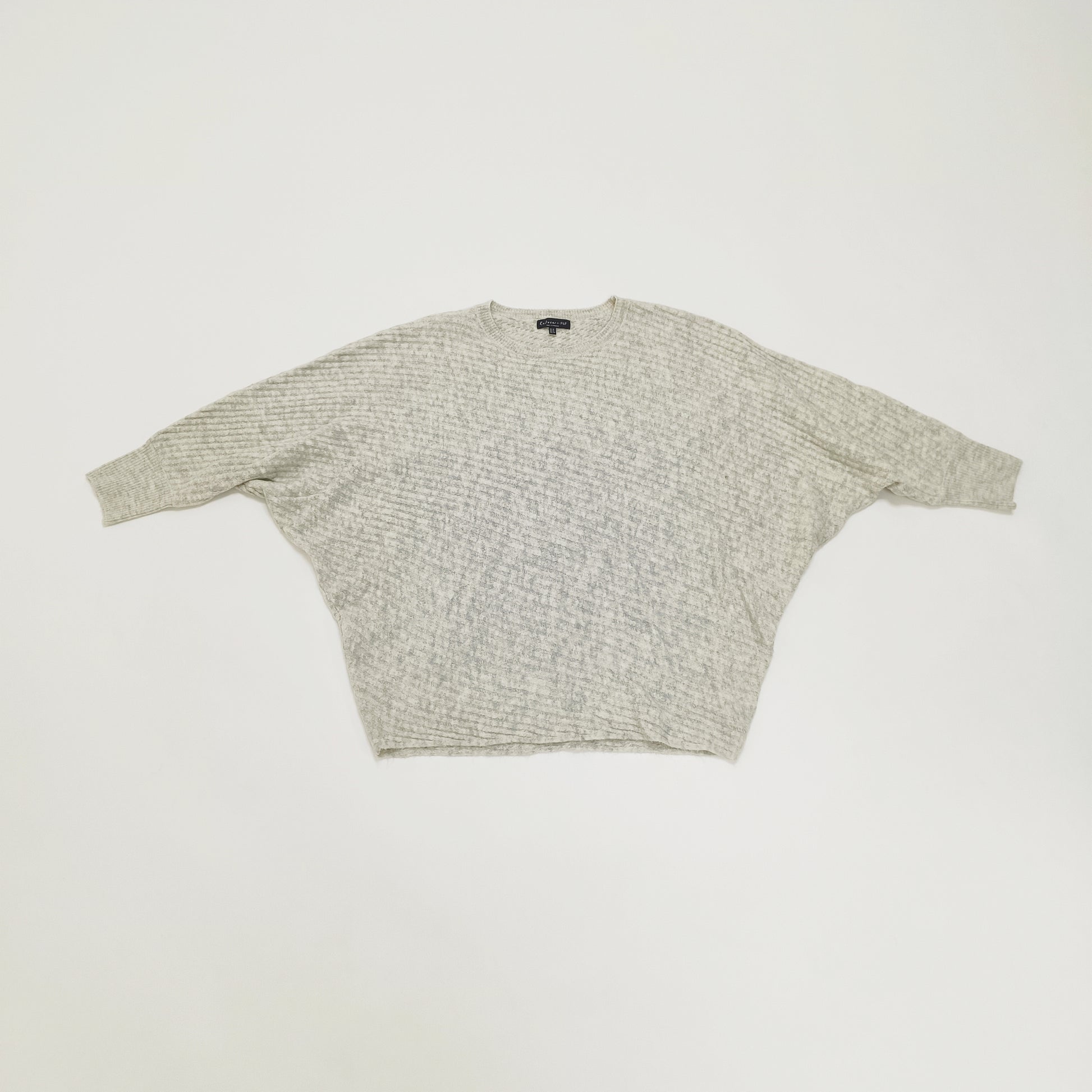 Grey Chunky Ribbed Batwing Knitted Jumper Size Large | Preloved