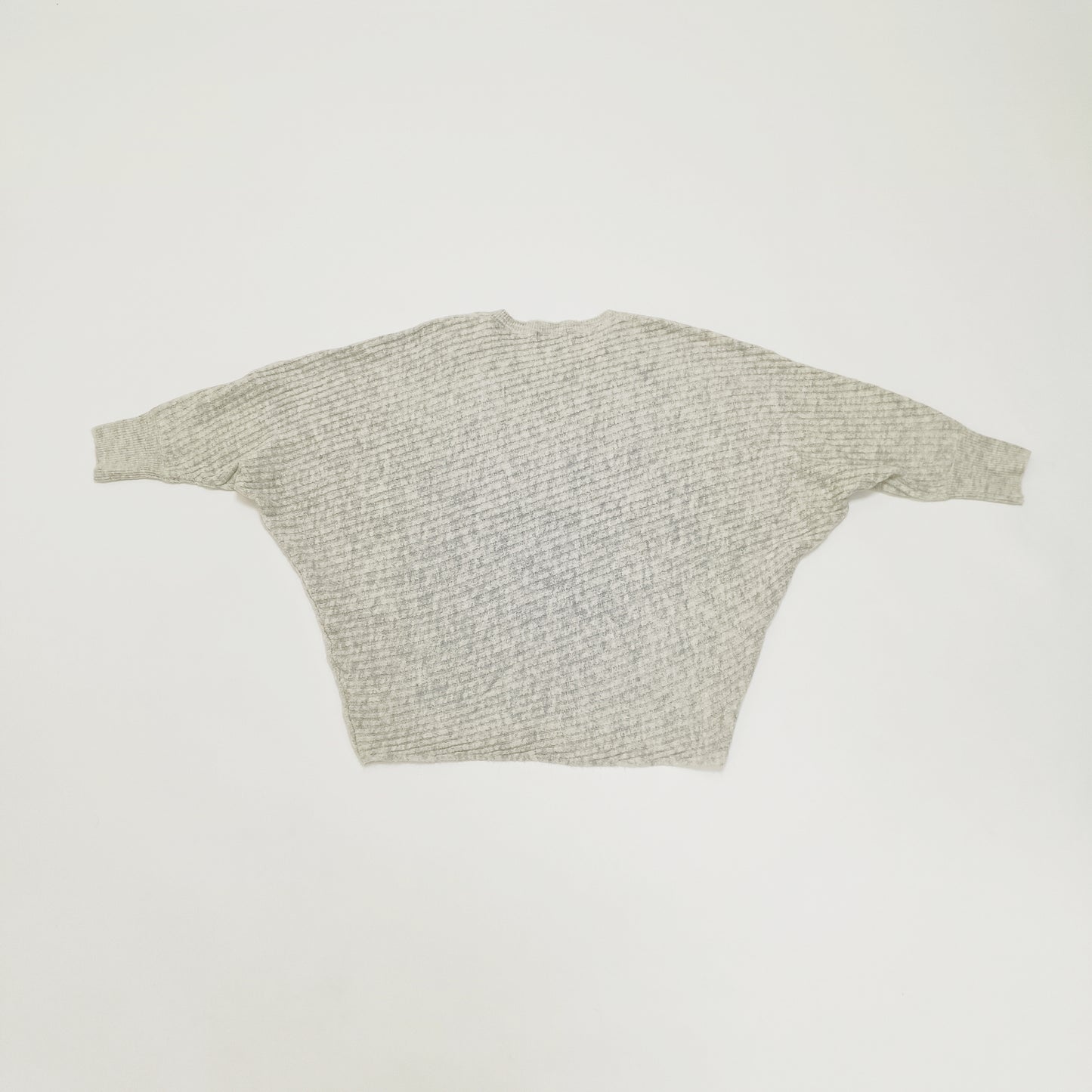 Grey Chunky Ribbed Batwing Knitted Jumper Size Large | Preloved