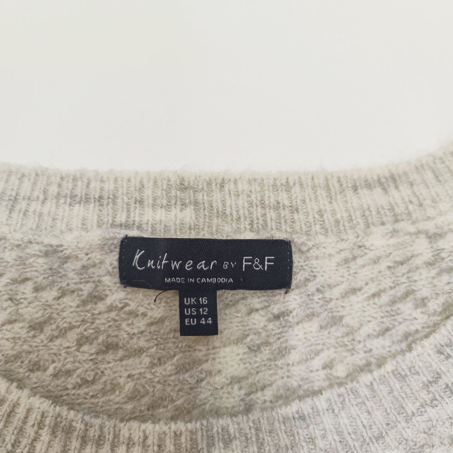 Grey Chunky Ribbed Batwing Knitted Jumper Size Large | Preloved