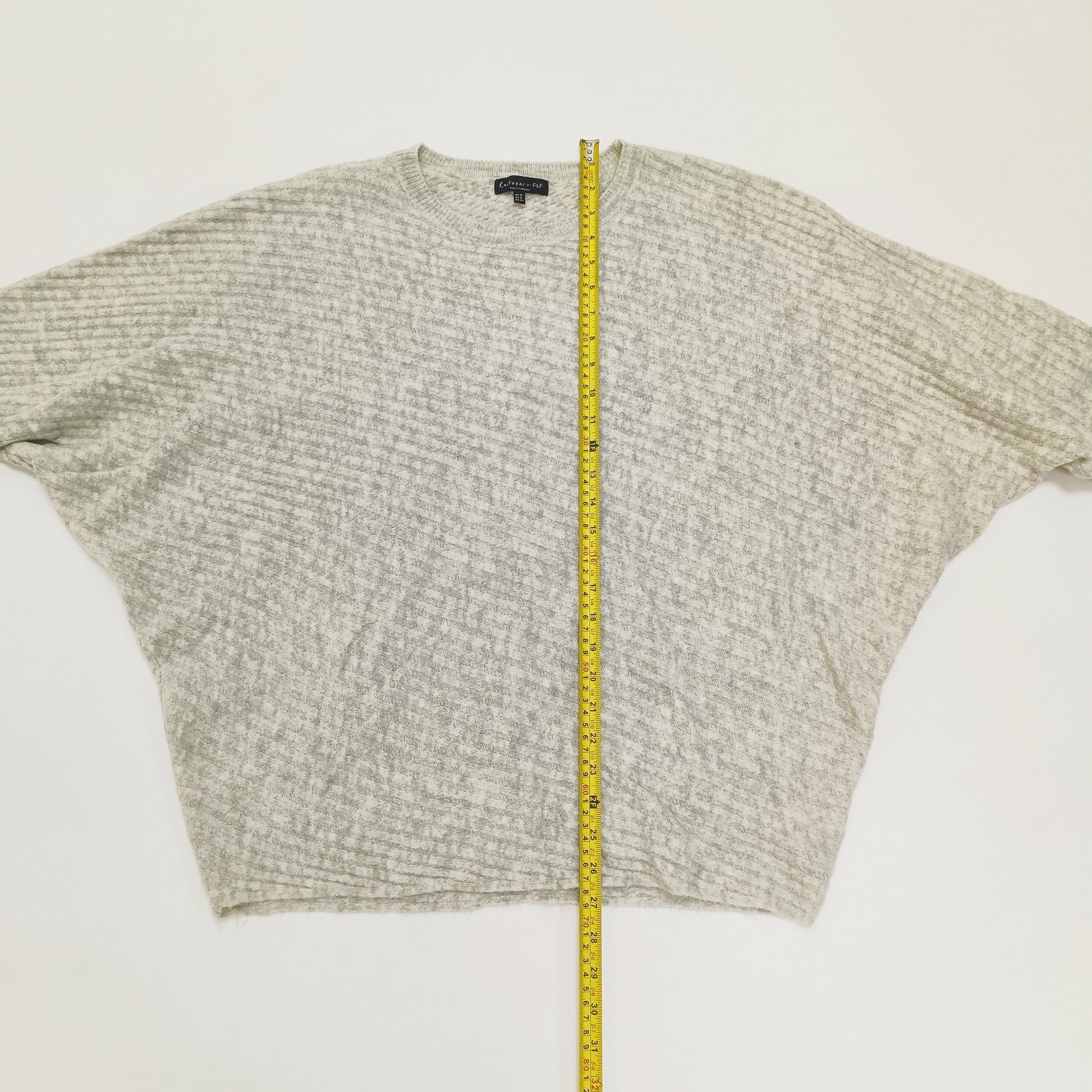 Grey Chunky Ribbed Batwing Knitted Jumper Size Large | Preloved