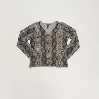 Grey Snakeskin V Neck Thin Jumper Size Large | Preloved