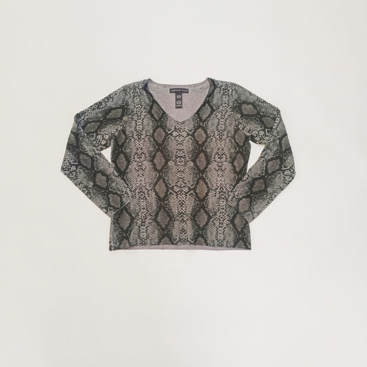 Grey Snakeskin V Neck Thin Jumper Size Large | Preloved
