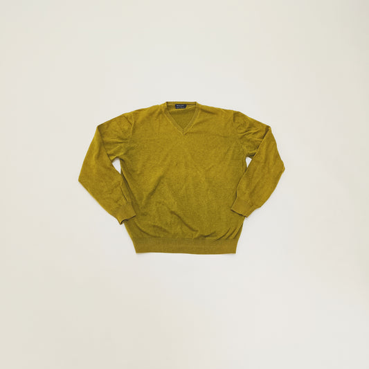 Olive Green V Neck Knitted Jumper Size Large | Preloved