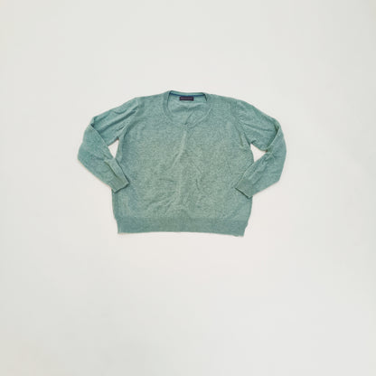 Blue Wool Knitted V Neck Womens Jumper Size Large | Preloved