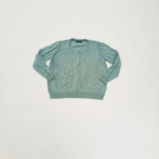 Blue Wool Knitted V Neck Womens Jumper Size Large | Preloved