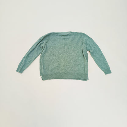 Blue Wool Knitted V Neck Womens Jumper Size Large | Preloved