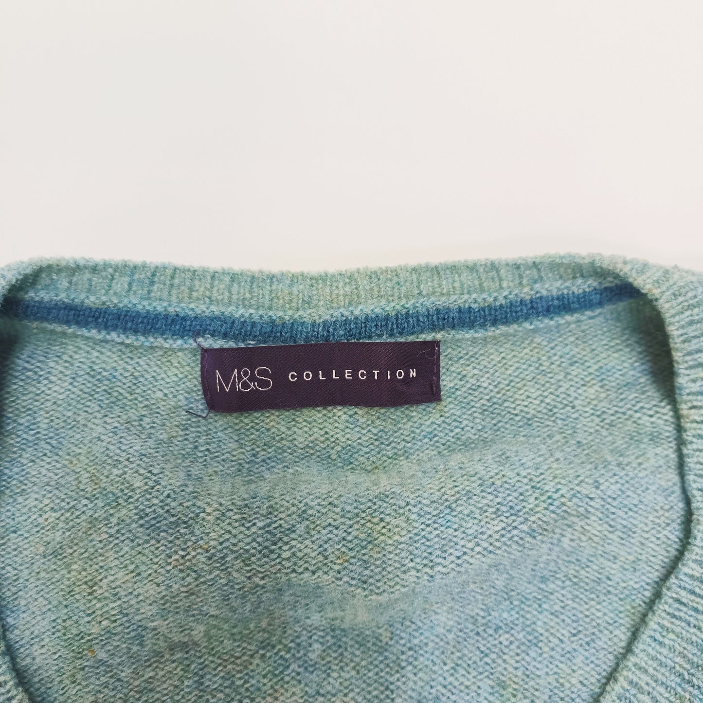 Blue Wool Knitted V Neck Womens Jumper Size Large | Preloved