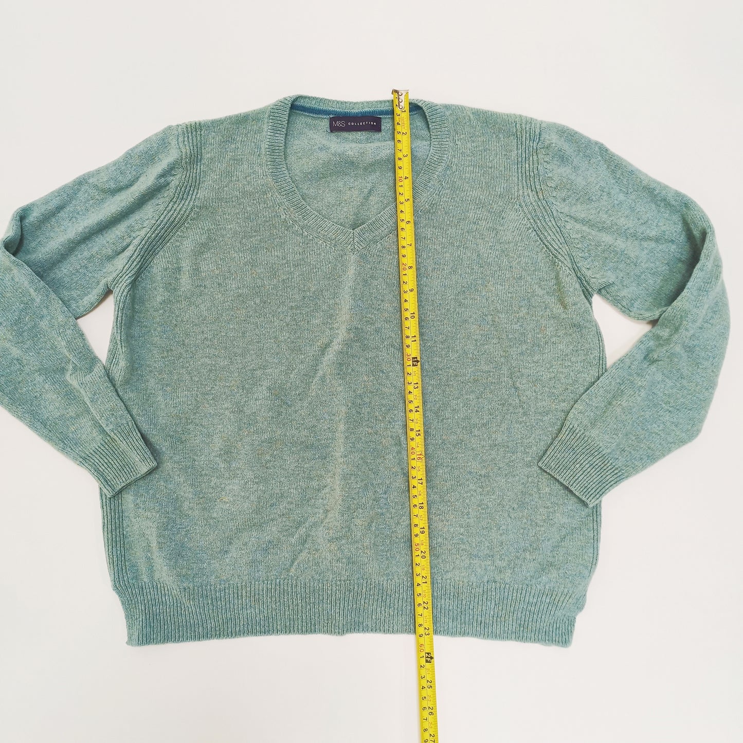 Blue Wool Knitted V Neck Womens Jumper Size Large | Preloved