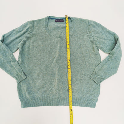 Blue Wool Knitted V Neck Womens Jumper Size Large | Preloved