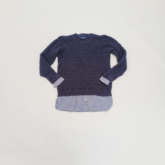 Navy Blue Pinstripe Shirt & Knitted Jumper All In One Size Large | Preloved