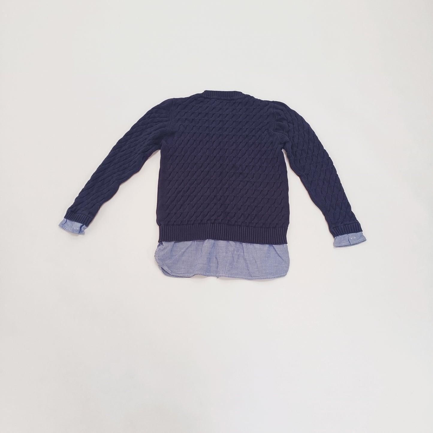 Navy Blue Pinstripe Shirt & Knitted Jumper All In One Size Large | Preloved