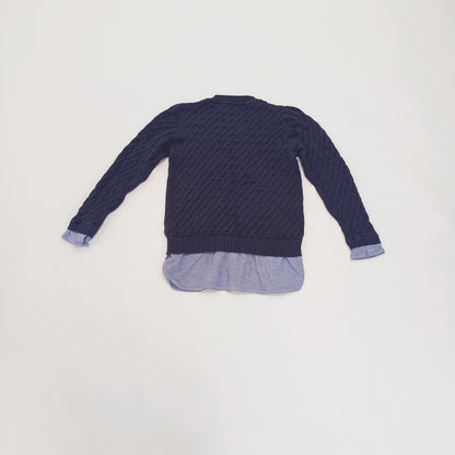 Navy Blue Pinstripe Shirt & Knitted Jumper All In One Size Large | Preloved